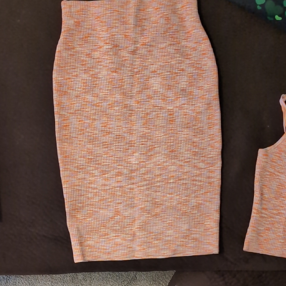Express Orange and White Pencil Skirt